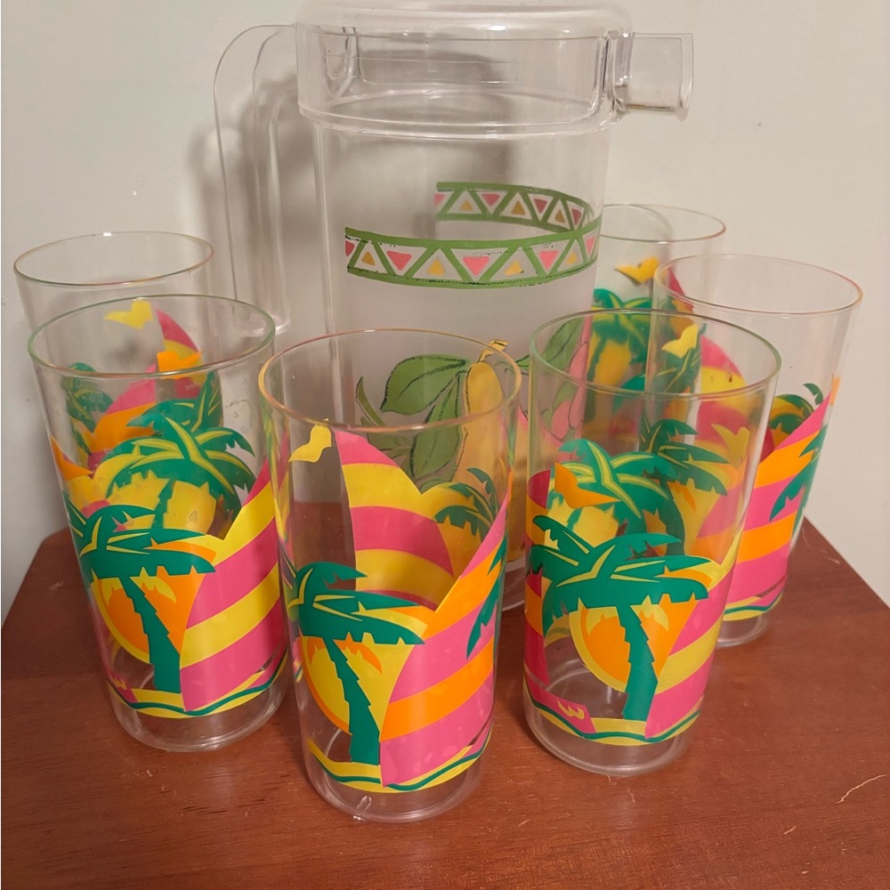 VTG 80s Juice Pitcher & Set of 6 Acrylic Glasses